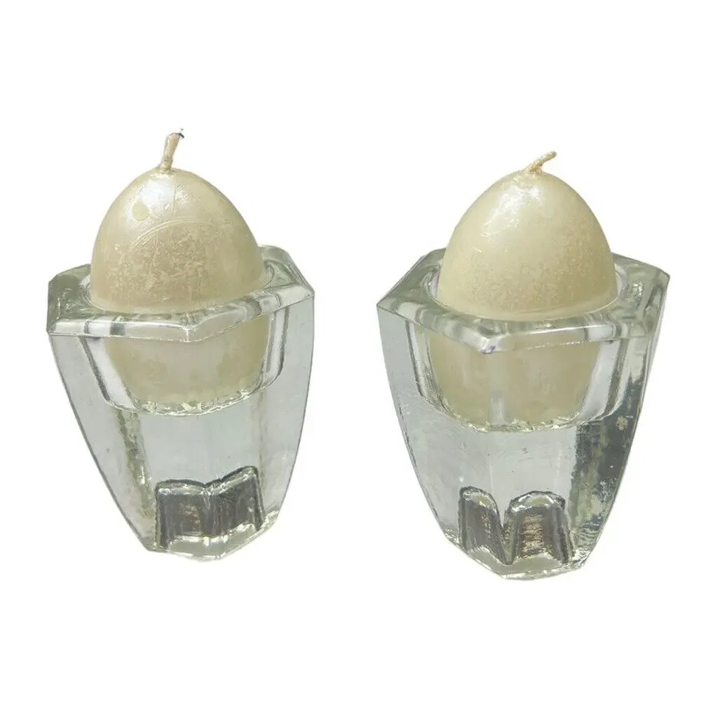 Vtg Pair Reversible Candle Holders Clear Glass Dual Taper Votive Table Wedding
